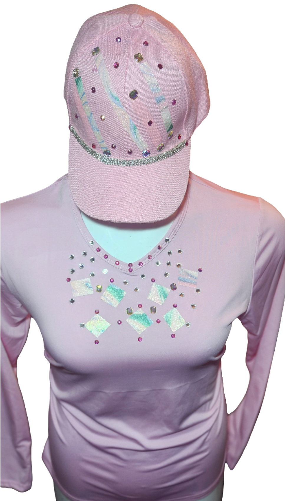 Ladies Pink multicolor cap and vneck top