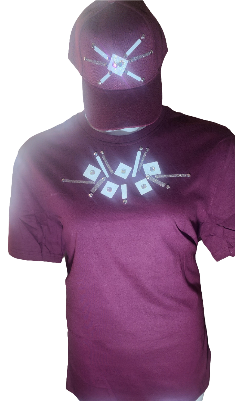 Ladies Burgindy stone accented cap and matched tshirts (great Xmas and bday gifts custom "CHRISTMAS IN OCTOBER SALE"