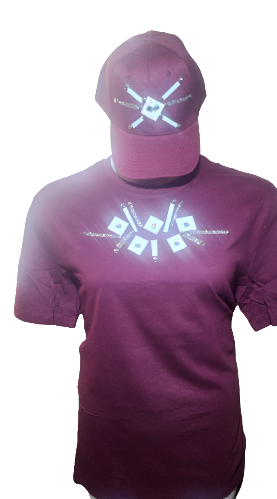 Ladies Burgindy stone accented cap and matched tshirts (great Xmas and bday gifts custom "CHRISTMAS IN OCTOBER SALE"