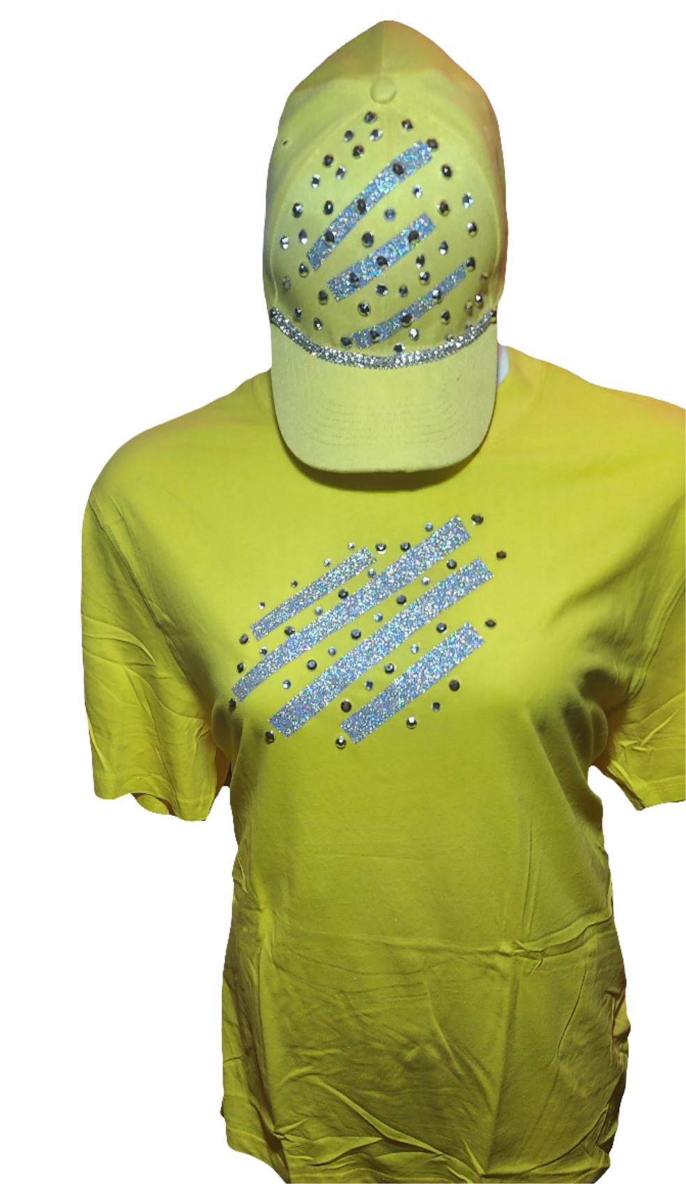 Ladies Yellow stoned tshirt and accented matched cap
