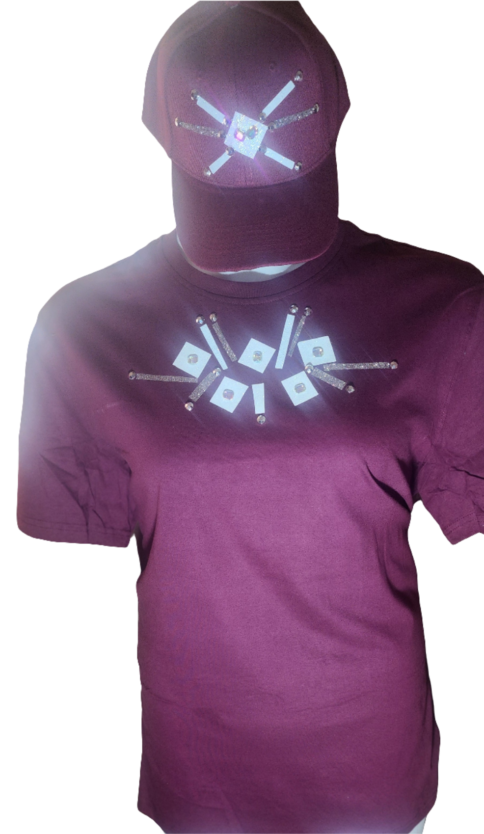 Ladies Burgindy stone accented cap and matched tshirts (great Xmas and bday gifts custom "CHRISTMAS IN OCTOBER SALE"