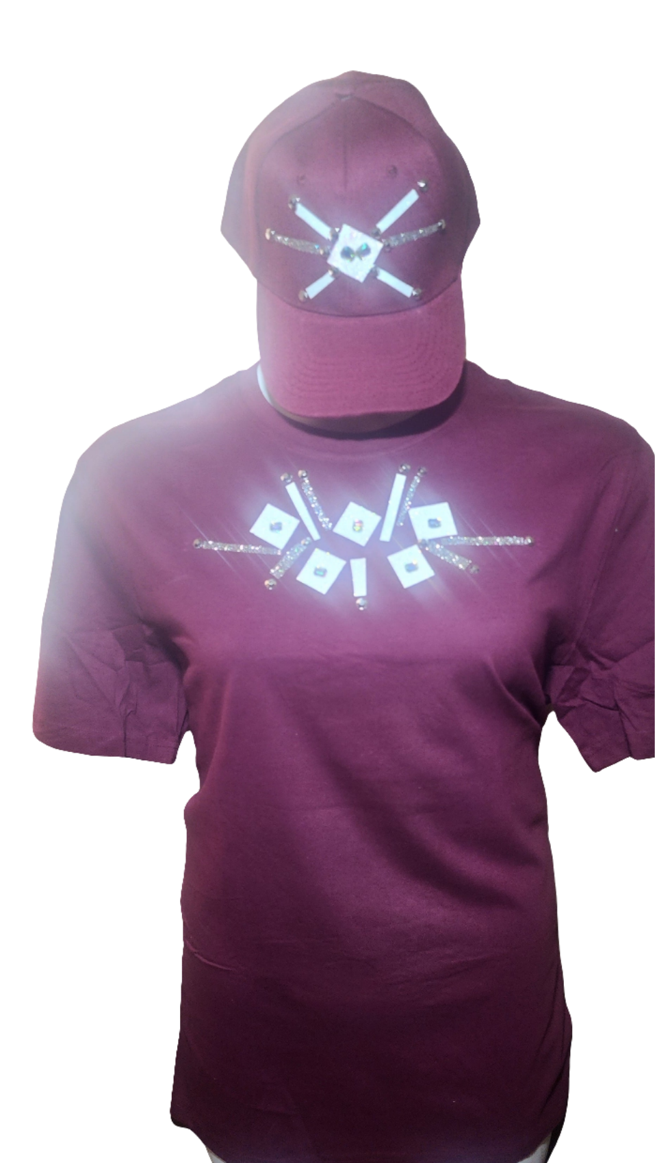 Ladies Burgindy stone accented cap and matched tshirts (great Xmas and bday gifts custom "CHRISTMAS IN OCTOBER SALE"