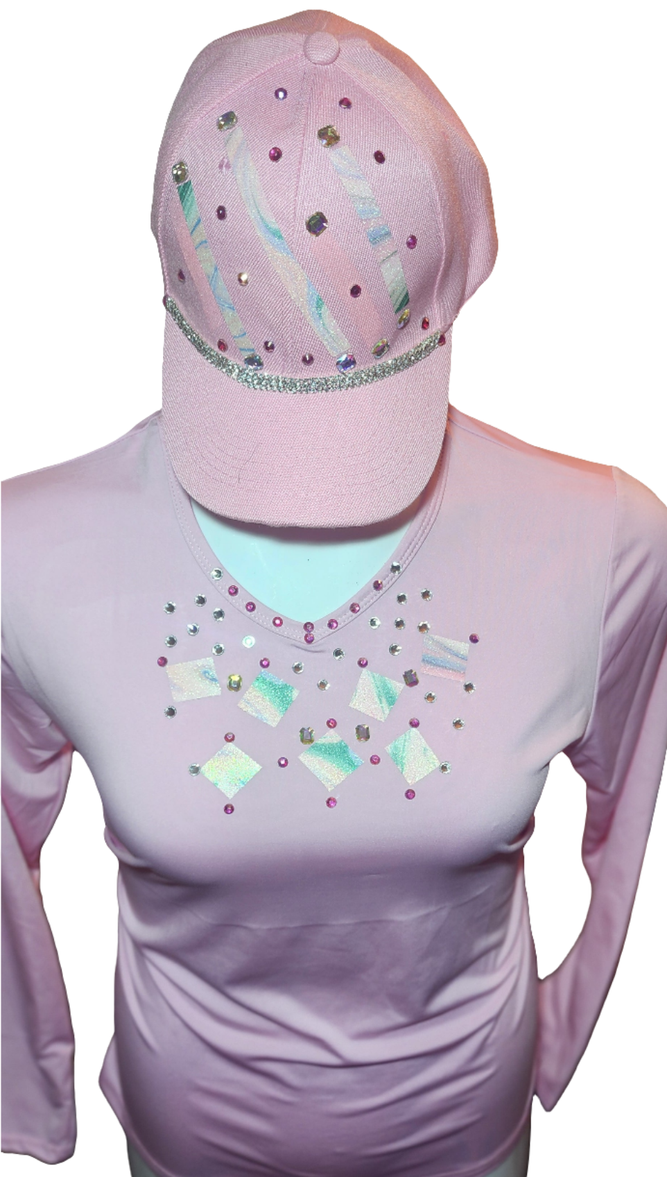 Ladies Pink multicolor cap and vneck top