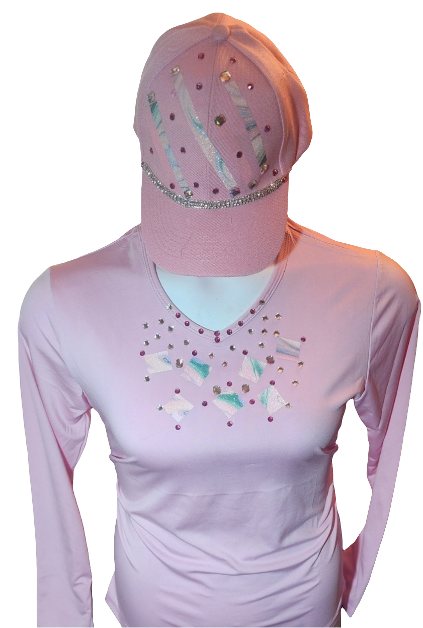 Ladies Pink multicolor cap and vneck top