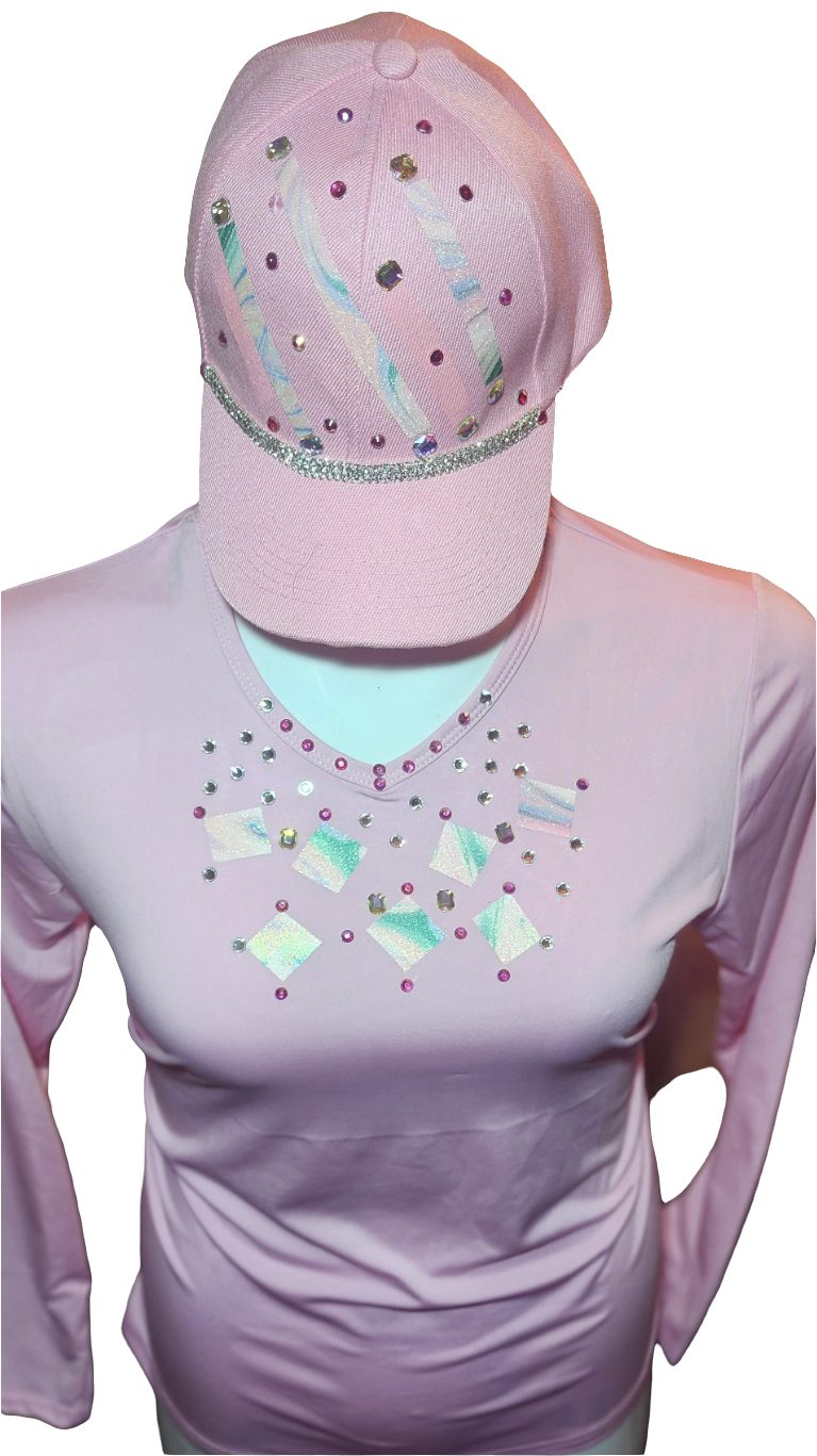 Ladies Pink multicolor cap and vneck top