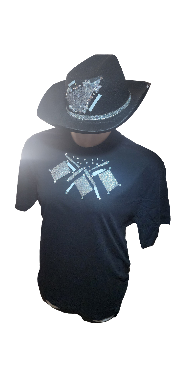 Ladies cowgirl hat matched tshirt stone embellished