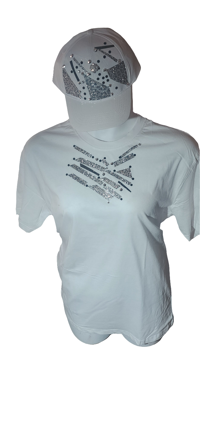 Ladies embellished cap and tshirt