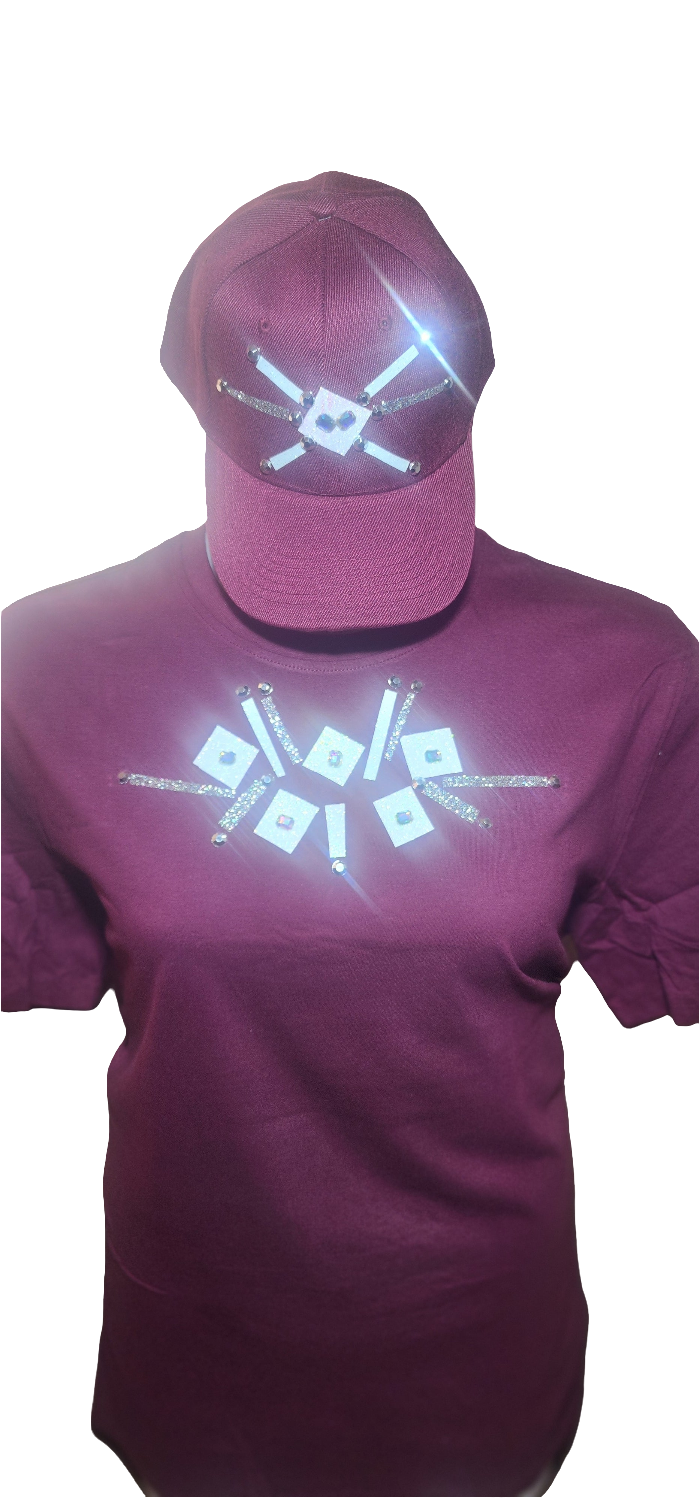 Ladies Burgindy stone accented cap and matched tshirts (great Xmas and bday gifts custom "CHRISTMAS IN OCTOBER SALE"