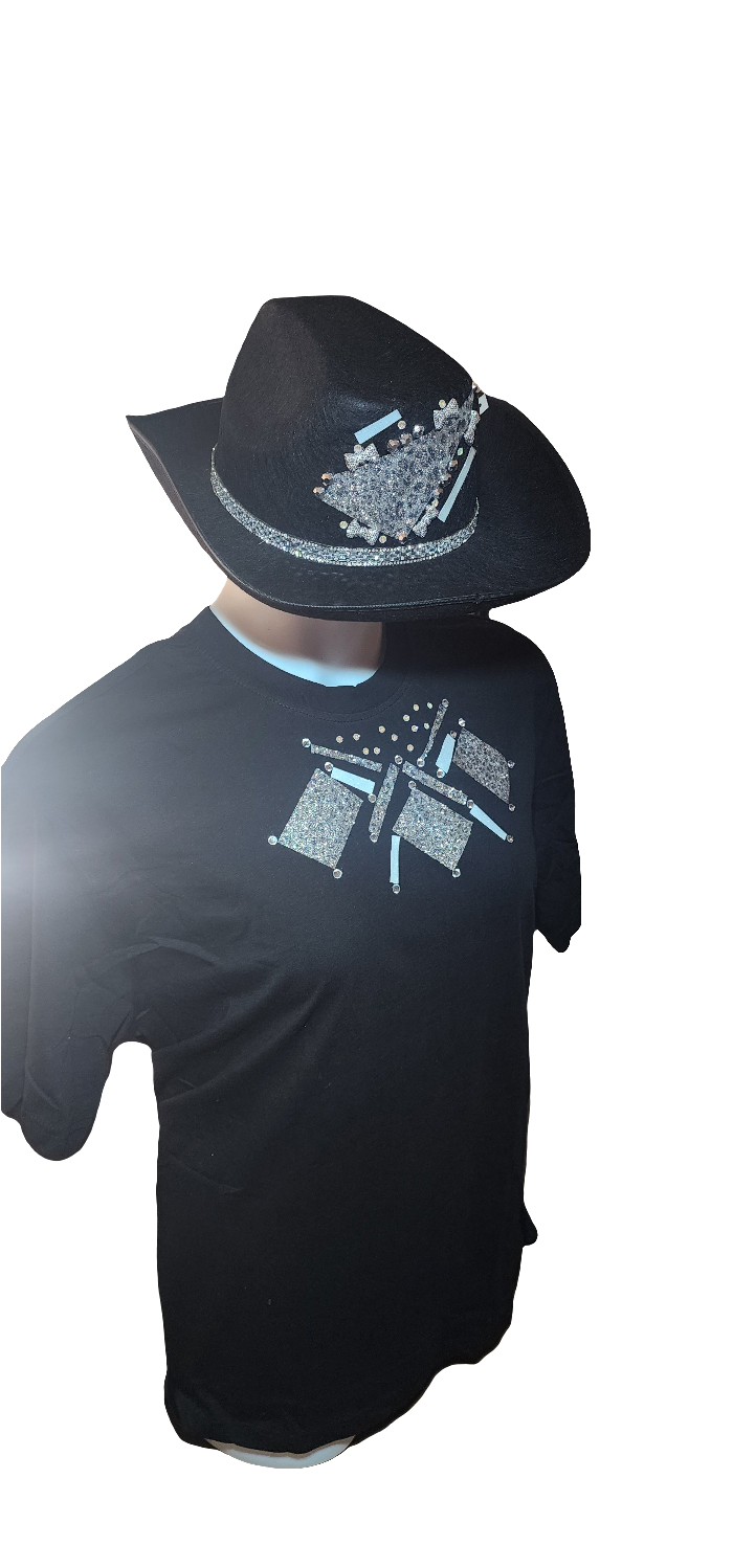 Ladies cowgirl hat matched tshirt stone embellished