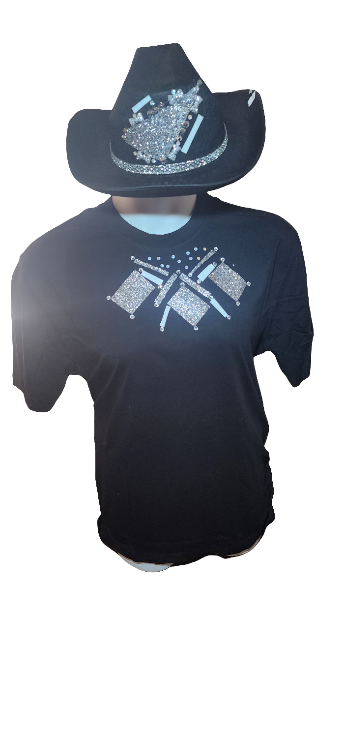 Ladies cowgirl hat matched tshirt stone embellished