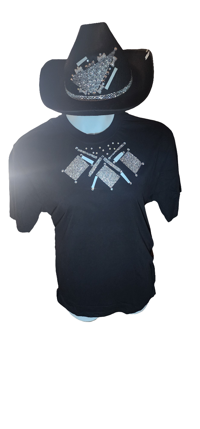 Ladies cowgirl hat matched tshirt stone embellished