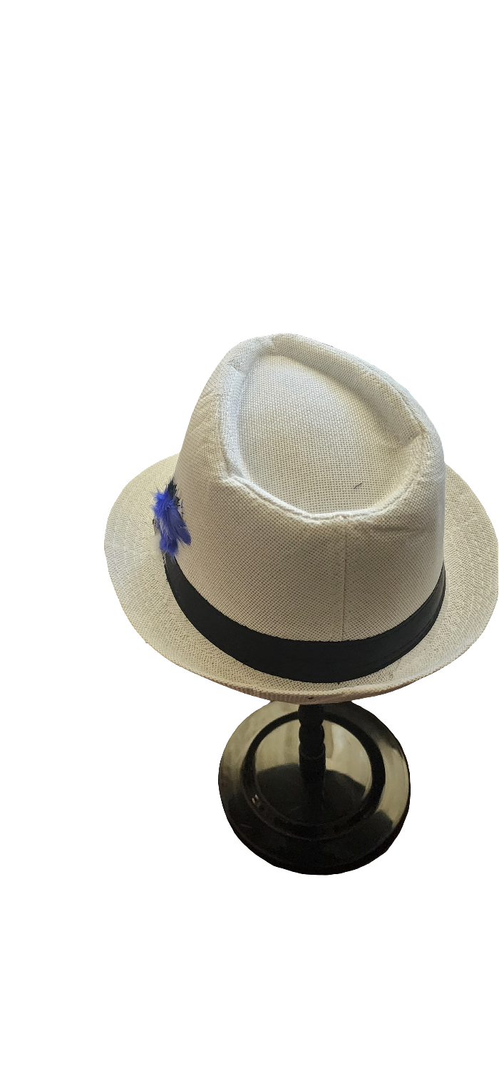 MENS WHITE FEDORA HAT WITH FEATHERS