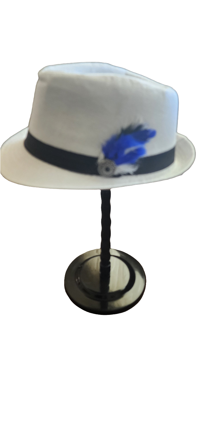 MENS WHITE FEDORA HAT WITH FEATHERS