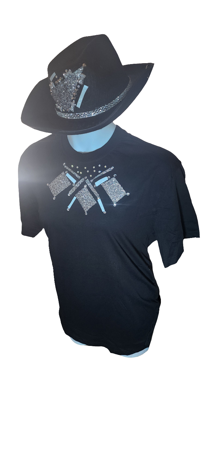 Ladies cowgirl hat matched tshirt stone embellished
