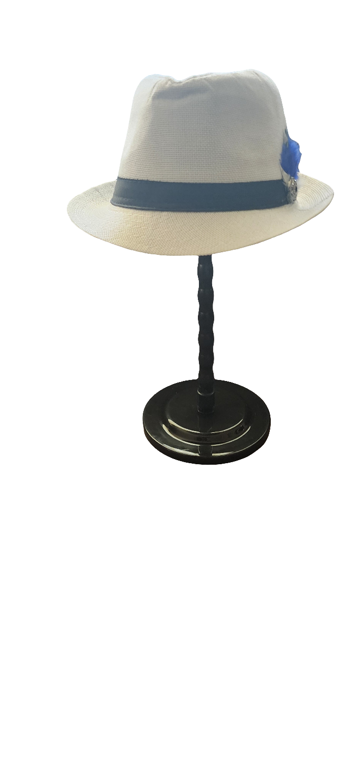 MENS WHITE FEDORA HAT WITH FEATHERS