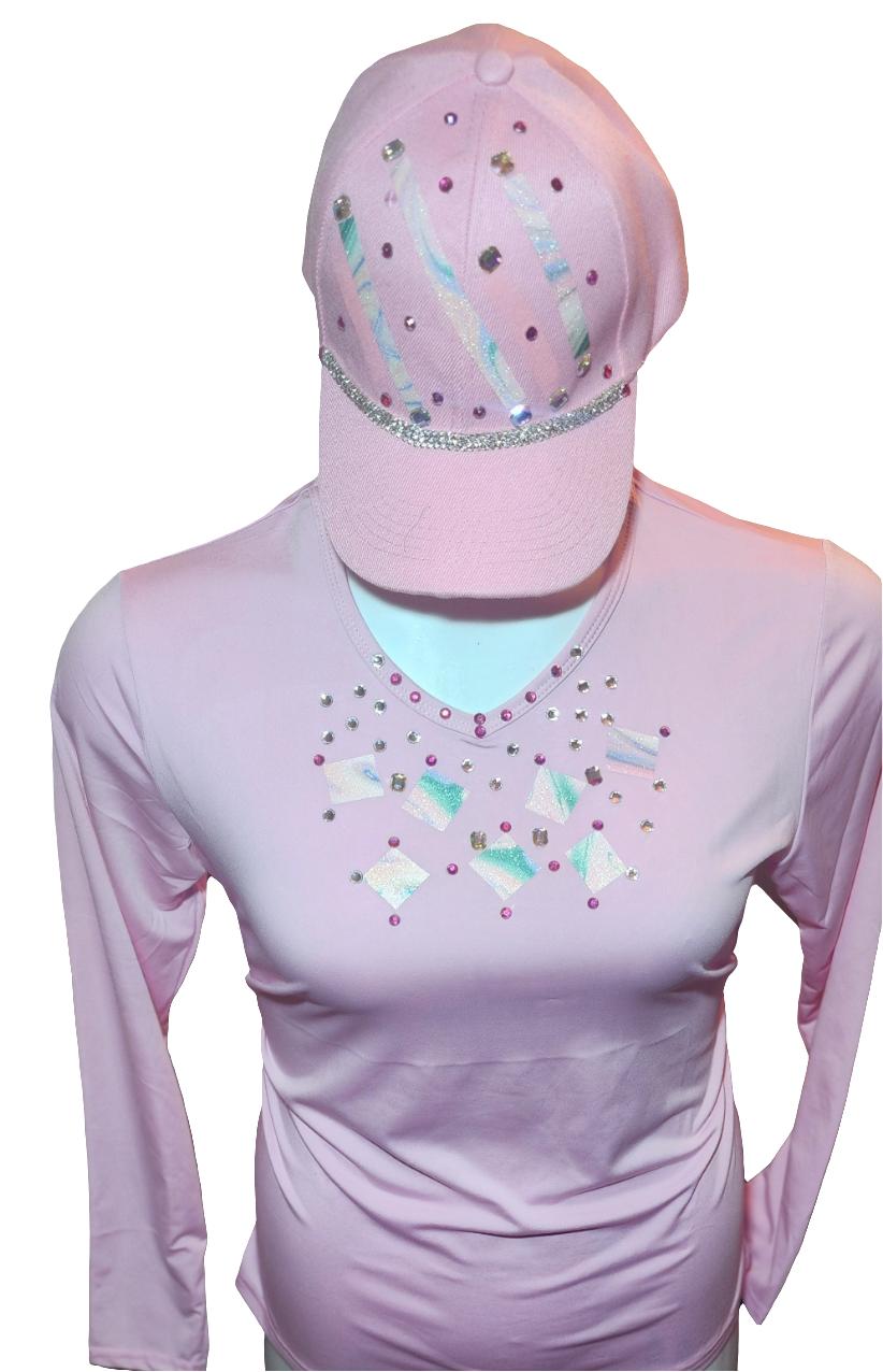 Ladies Pink multicolor cap and vneck top