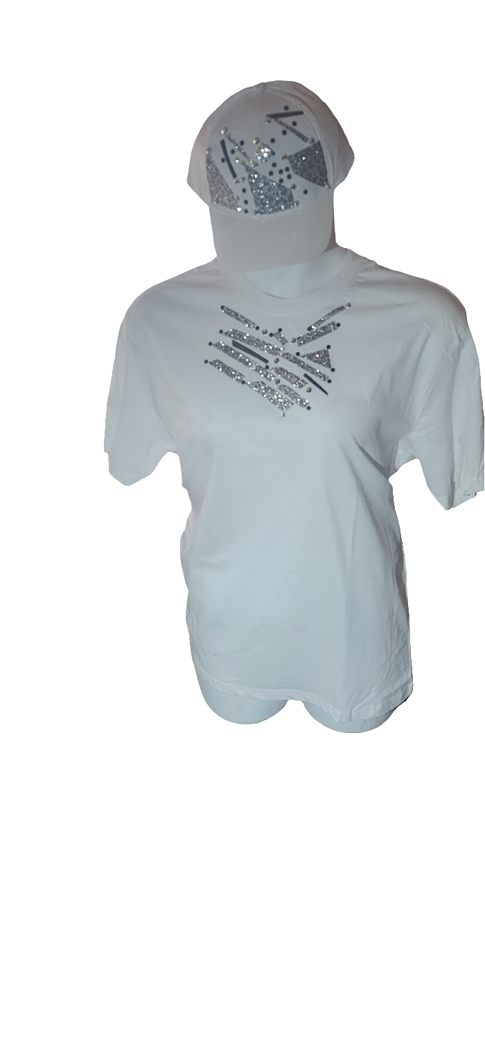 Ladies embellished cap and tshirt
