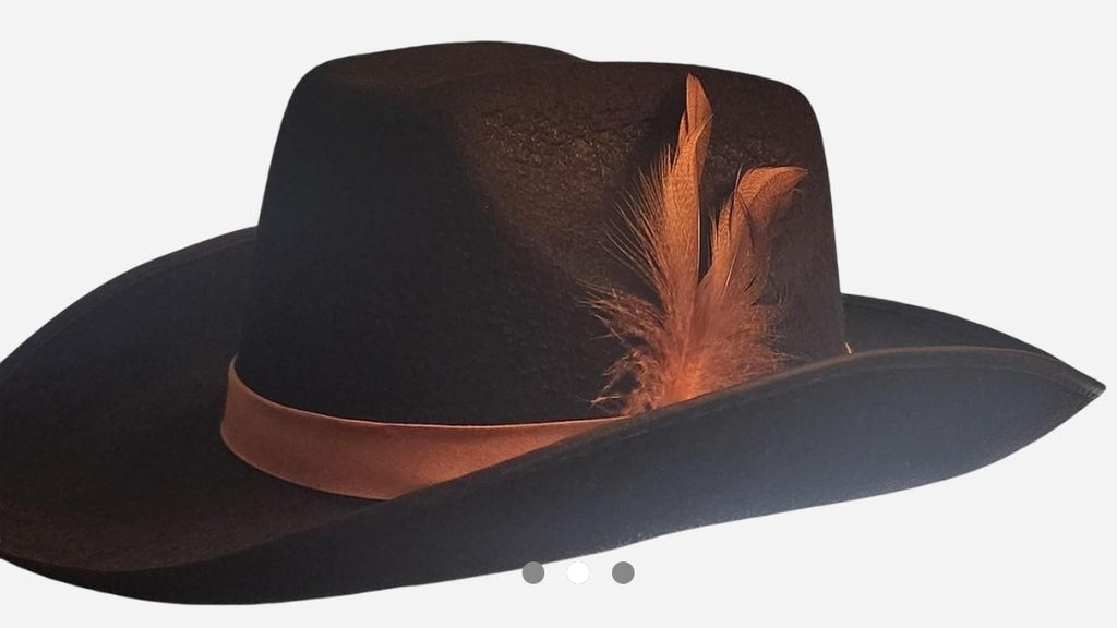 Mens  Black Fedora feathered accents
