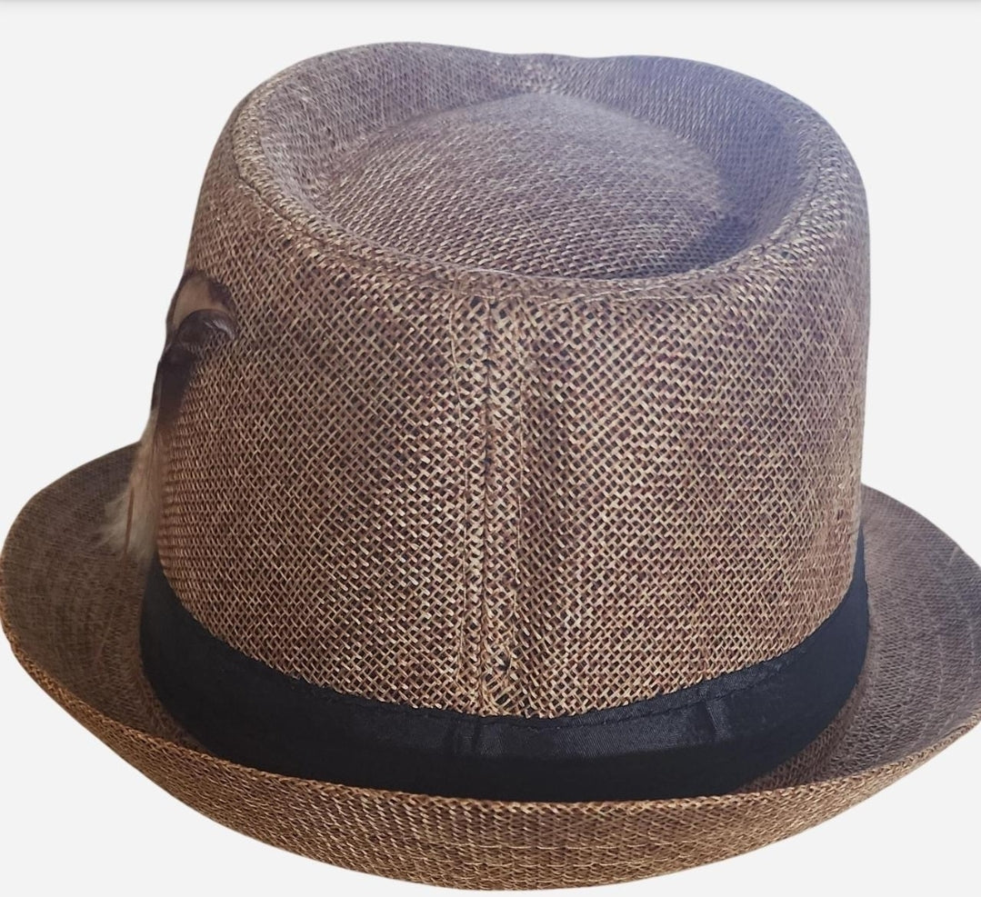 Tan color Fedora feather accented