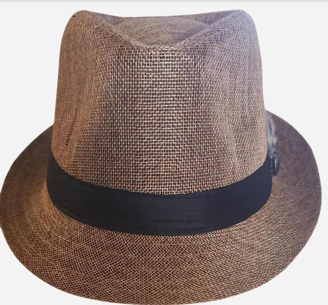Tan color Fedora feather accented