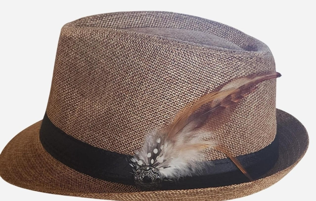 Tan color Fedora feather accented